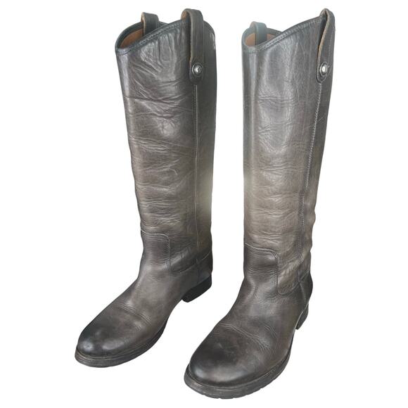 Frye Women’s Melissa Button Gray Leather Lug Sole Riding Boot Size US 9 - Picture 6 of 9